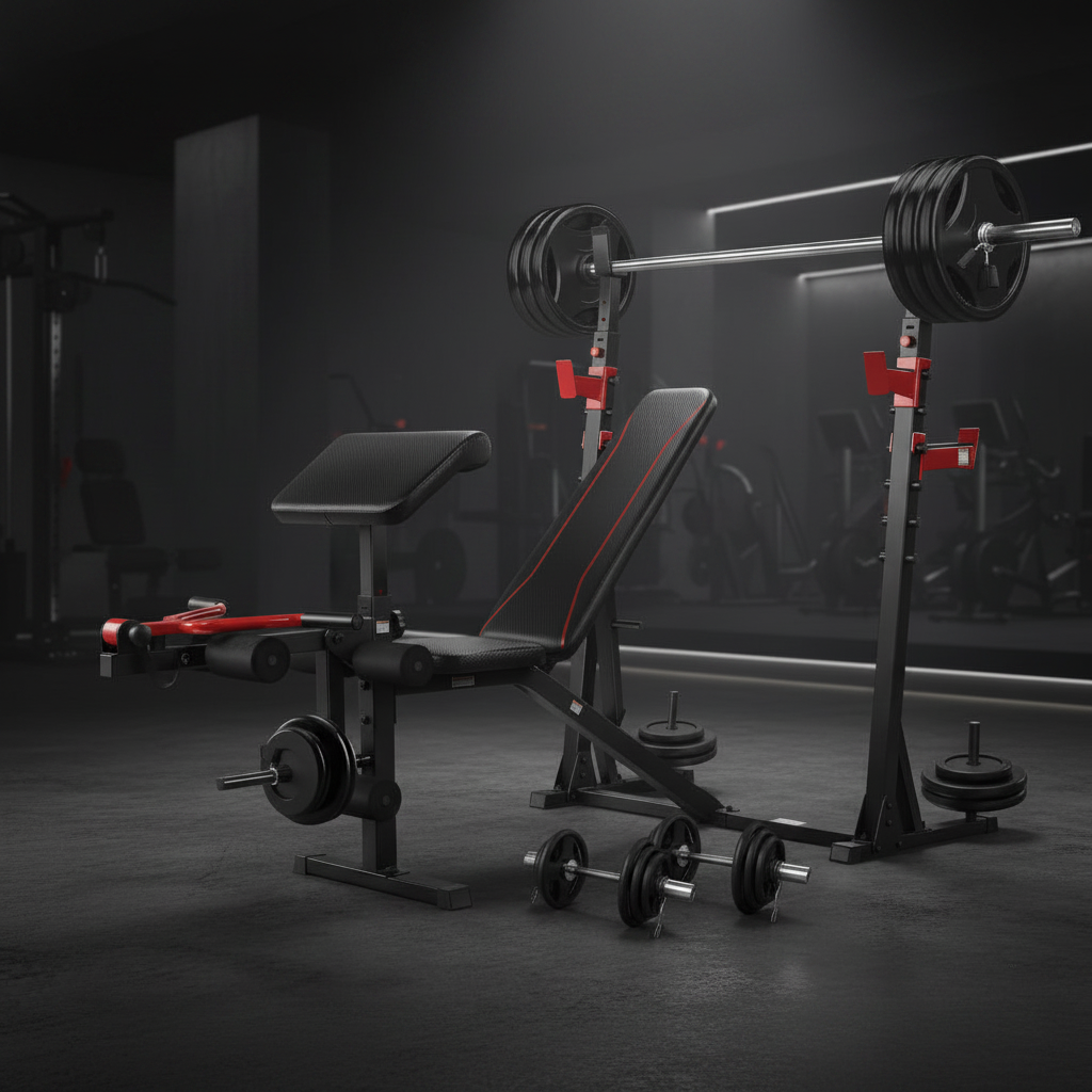 Olympic weight bench full station 45 degree wide angle view