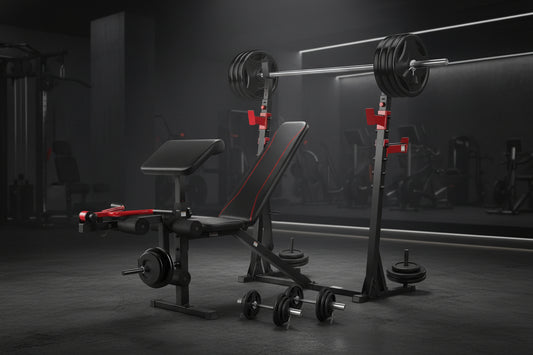 Adjustable Weight Bench 900LBS Olympic Weight Bench Set with Squat Rack, Preacher Curl, Leg Extension Full Body Exercise Workout Bench Press for Home Gym