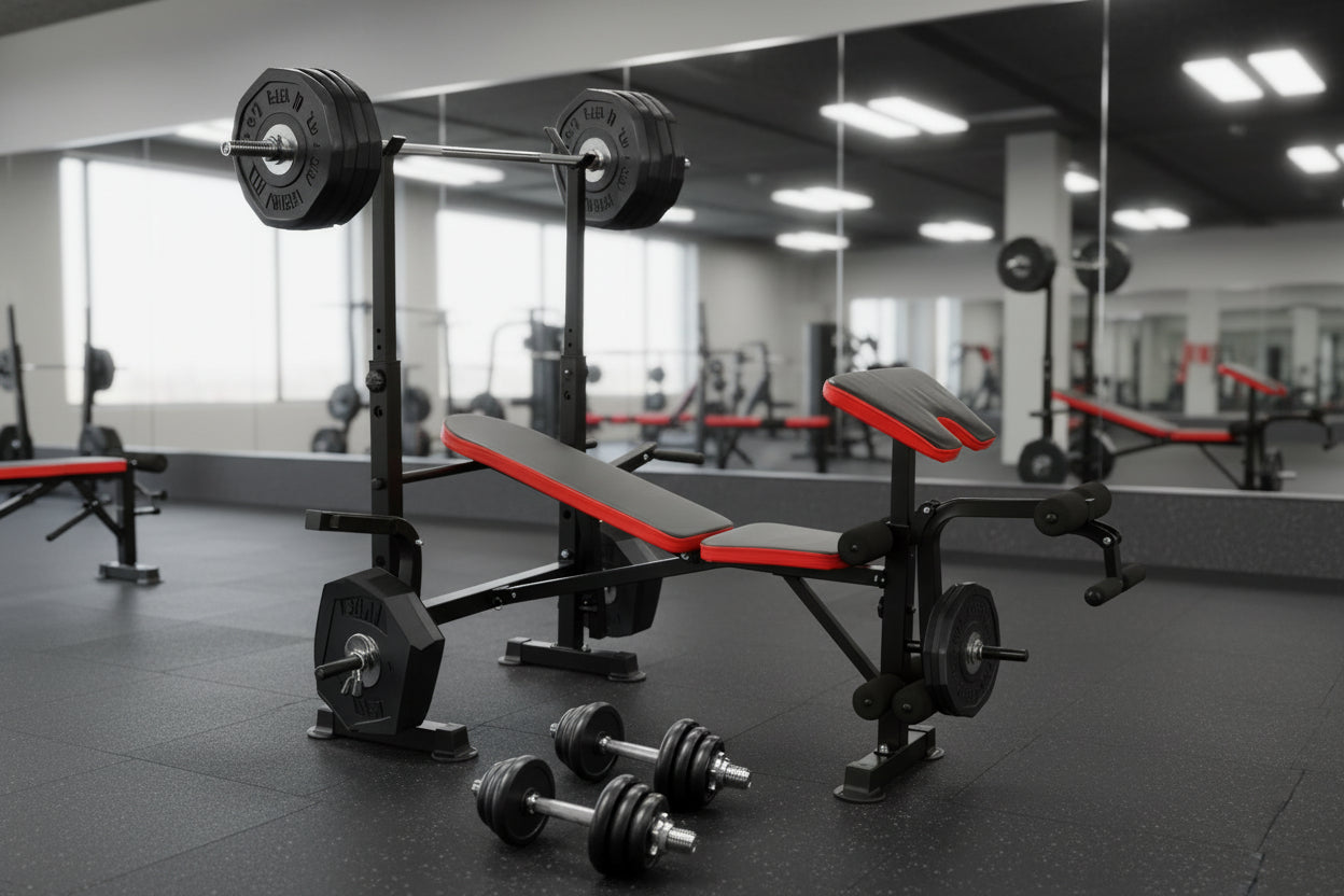 6 in 1 660Lbs Weight Bench Set with Squat Rack, Bench Press Set with Barbell Rack, Adjustable Incline Strength Training Workout