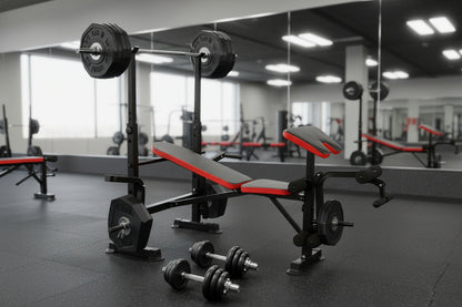 6 in 1 660Lbs Weight Bench Set with Squat Rack, Bench Press Set with Barbell Rack, Adjustable Incline Strength Training Workout