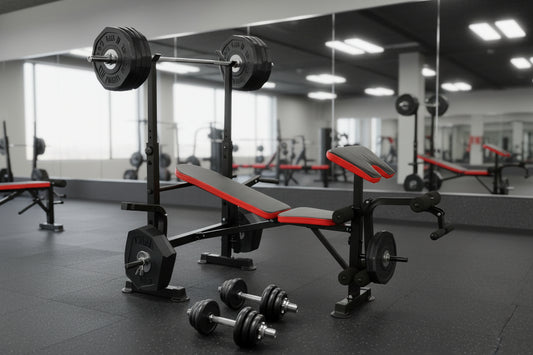 6 in 1 660Lbs Weight Bench Set with Squat Rack, Bench Press Set with Barbell Rack, Adjustable Incline Strength Training Workout