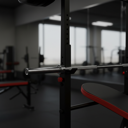660LBS bench set close-up barbell rack and safety catches