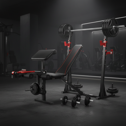 Olympic weight bench full station 45 degree wide angle view
