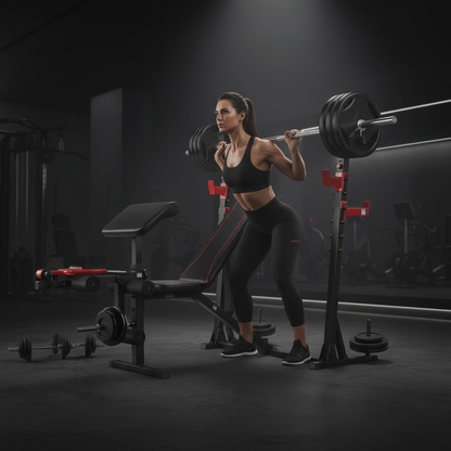 Olympic weight bench squat rack lifestyle shot in use