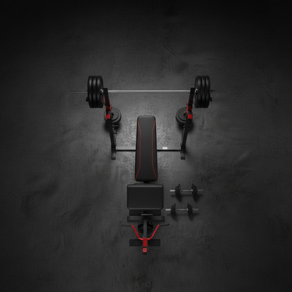 Olympic weight bench set bird's eye overhead view