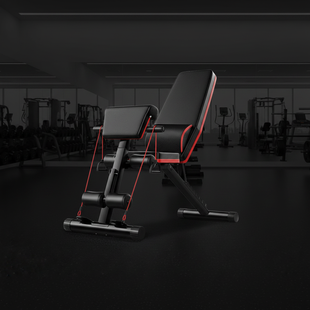 Adjustable foldable weight bench in premium gym environment