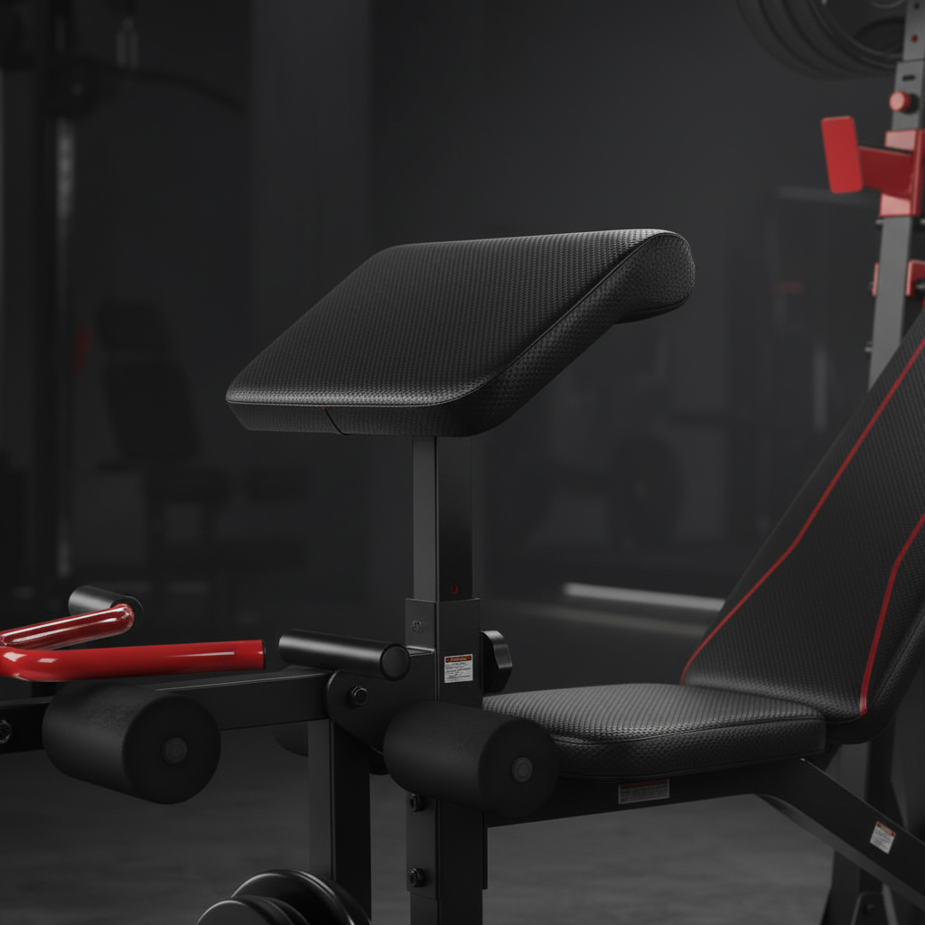 Olympic weight bench preacher curl pad close-up detail