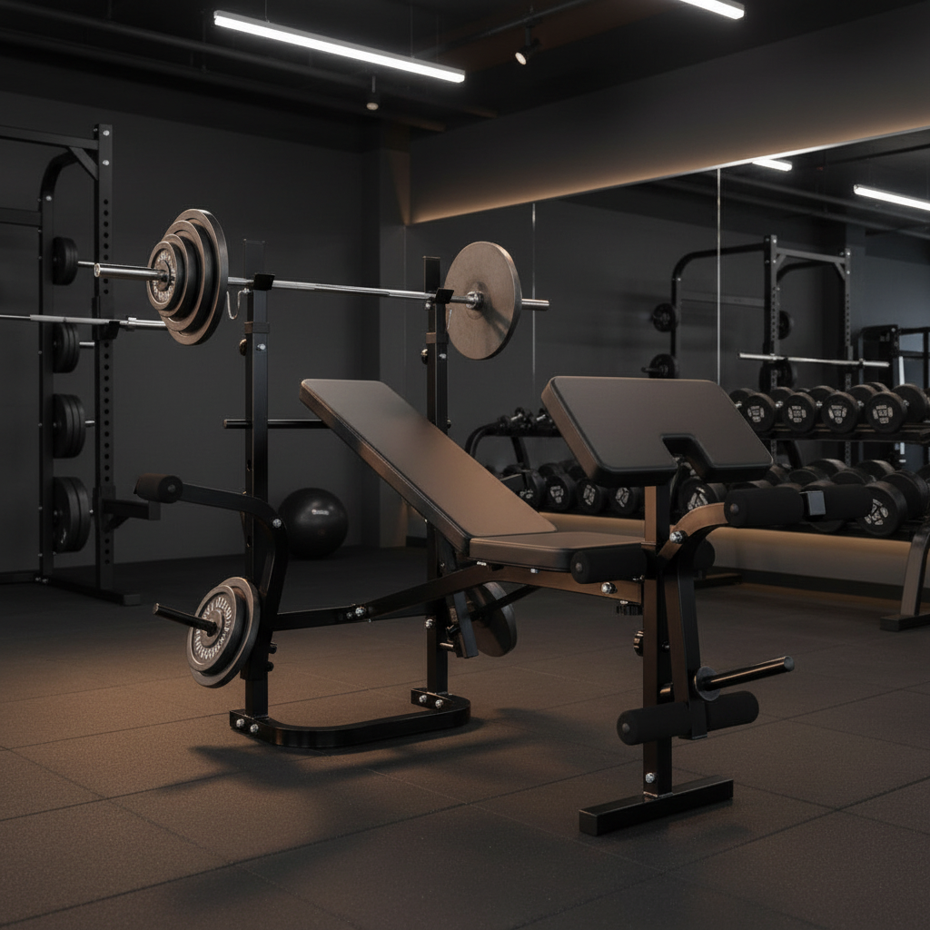 6-in-1 adjustable weight bench in premium gym environment