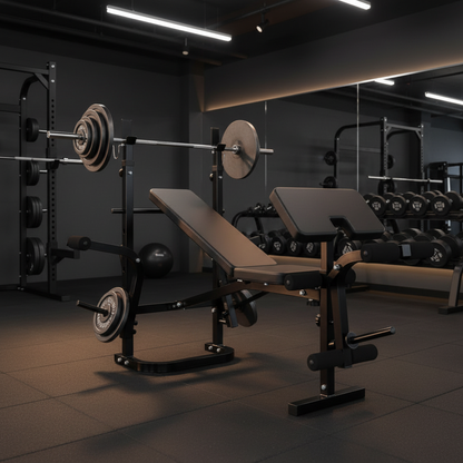 6-in-1 adjustable weight bench in premium gym environment