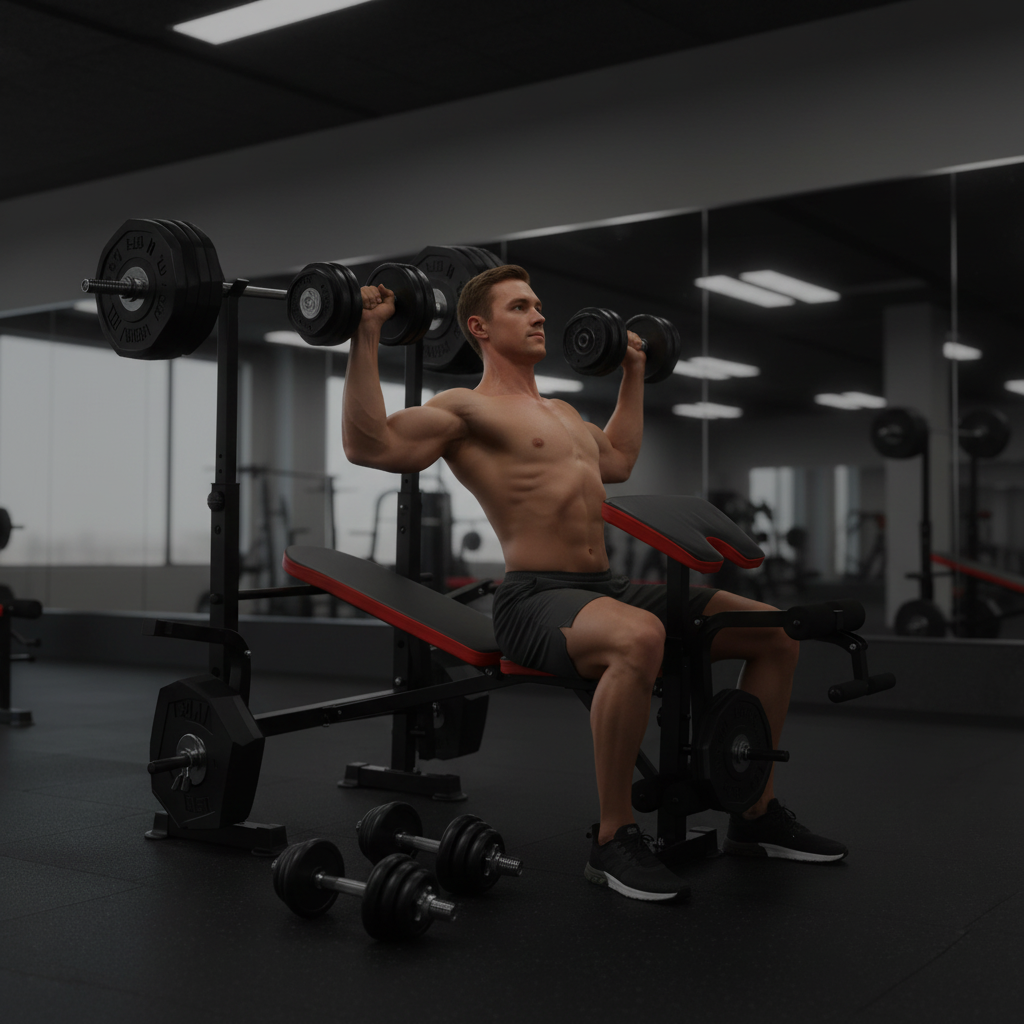 660LBS bench set incline dumbbell press lifestyle shot