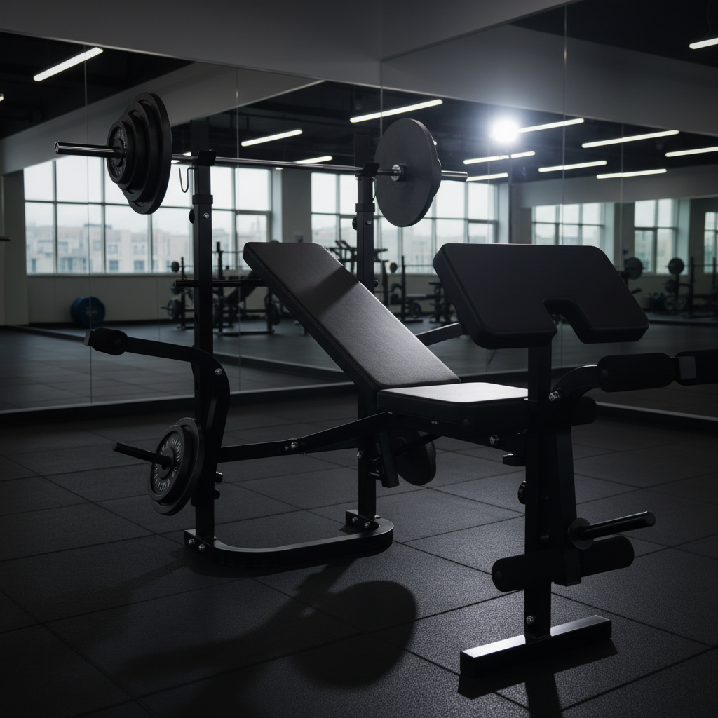 6-in-1 weight bench 45 degree full configuration view