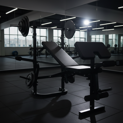 6-in-1 weight bench 45 degree full configuration view