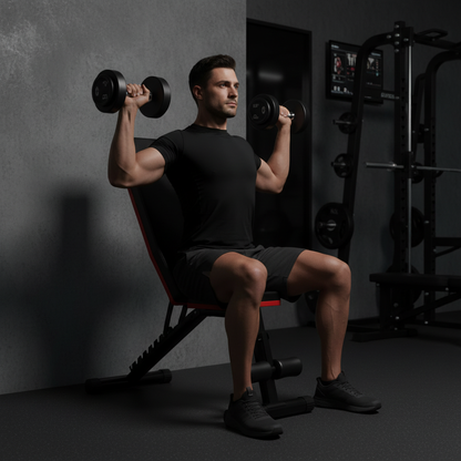 Foldable weight bench lifestyle shoulder press in use