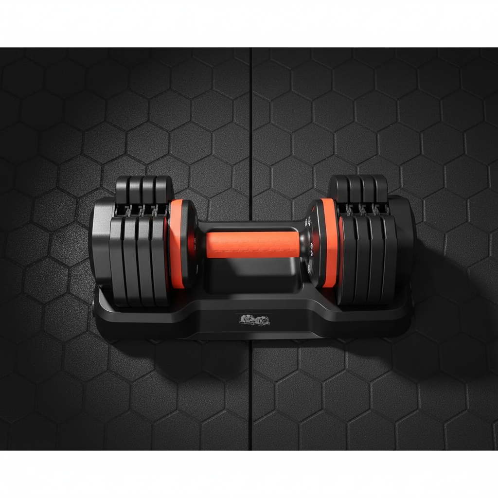 Adjustable dumbbell set overhead storage tray view