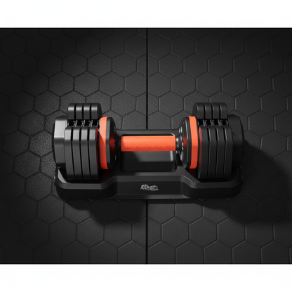 Adjustable dumbbell set overhead storage tray view