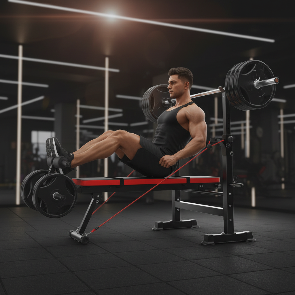 Bench press set leg extension lifestyle shot