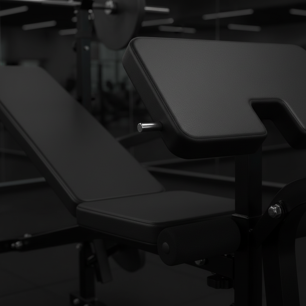 Weight bench close-up adjustment and padding detail